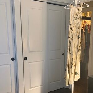 Zara Cream Maxi Dress with Olive and Black Abstract Print